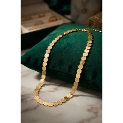 BUĞZ Plaka Model Gold Renk Pirinç Kadın Kolye