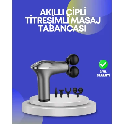 BUĞZ Portatif Şarjlı Masaj Tabancası 4 Başlık Derin Doku Masaj Aleti