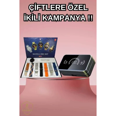 BUĞZ Powerbank Aynalı Bluetooth Kulaklık Ve Akıllı Saat Seti ANC Özelliği Dokunamatik