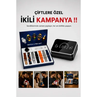 BUĞZ Powerbank Aynalı Bluetooth Kulaklık Ve Akıllı Saat Seti ANC Özelliği Dokunamatik