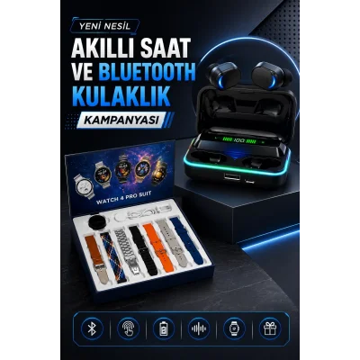 BUĞZ Powerbank Bluetooth Kulaklık Ve Akıllı Saat 7 Kordonlu Metal Kordon Plastik Kordon