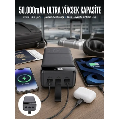 BUĞZ Powerbank Çoklu Şarj Girişi 50.000 Mah Taşınabilir Dijital Göstergeli (Kopya)