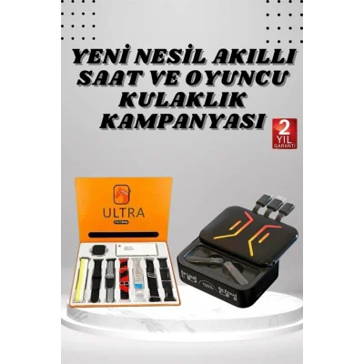 BUĞZ Powerbank Kulaklık ve 7 Kordonlu Akıllı Saat Çoklu Şarj Girişi Bluetooth Bağlantılı - BUĞZ