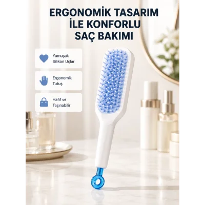 BUĞZ Pratik Mekanizmalı Saç Tarağı – Kendi Kendini Temizler, Taşınabilir