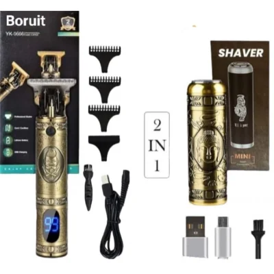 BUĞZ Pro 2 İn 1 Vintage Traş Makinesi Şarjlı Dijital Göstergeli Aliminyum Gövde