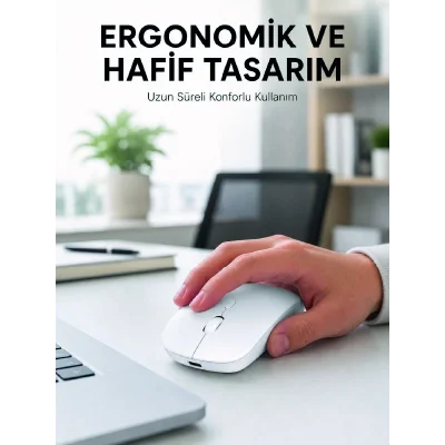 BUĞZ Profesyonel Kablosuz Bluetooth Mouse Çift Modlu Şarjlı Ergonomik Fare