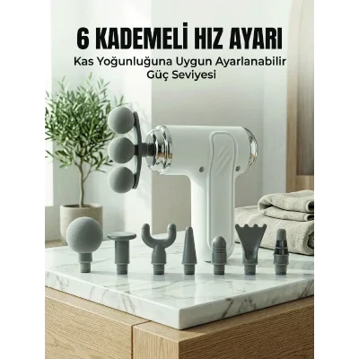 BUĞZ Profesyonel Kas Gevşetici Masaj Tabancası 8 Değiştirilebilir Başlıklı Kablosuz Masaj Cihazı