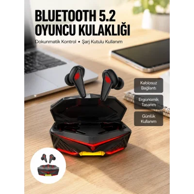 BUĞZ Profesyonel TWS Işıklı Kablosuz Bluetooth Kulaklık Oyuncu Kulaklığı Yeni Nesil