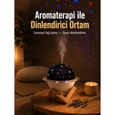 BUĞZ Projektör ışıklı, aromaterapi uyumlu mini masaüstü hava nemlendirici cihaz