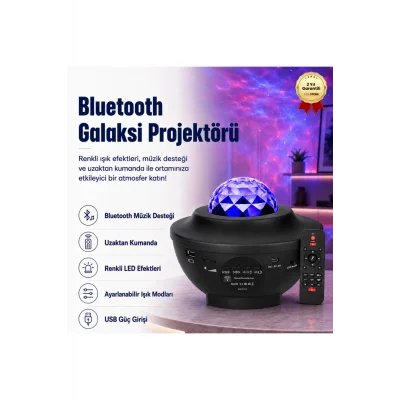 BUĞZ Projektör Özellikli Bluetooth Hoparlör ve RGB LED Işıklı Gece Lambası, Siyah Renk