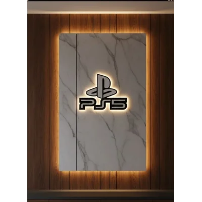BUĞZ PS5 Logo Dekoratif Duvar Süsü Oyun Odası ve Salon Uyumu