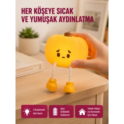 BUĞZ Pumpkin LED Night Light Dokunmatik Şarjlı Silikon Gece Lambası Yeni Nesil
