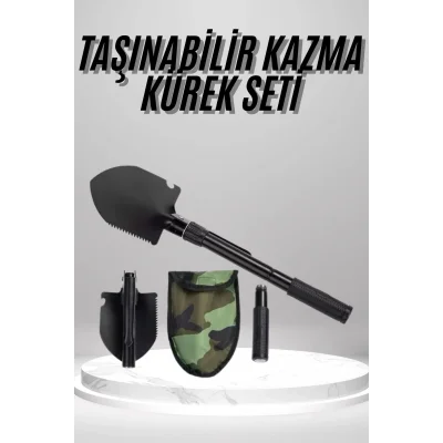 BUĞZ Pusulalı Katlanabilen Portatif Çantalı Mini Kazma Kürek Seti
