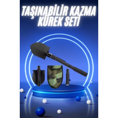 BUĞZ Pusulalı Katlanabilir Kazma Kürek Kamp Seti Kamp Küreği Portatif Çantalı