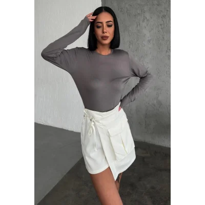 BUĞZ Rahat Ve Şık Uzun Kollu Bisiklet Yaka Likralı Viskon Penye Body Füme ( BUĞZ )