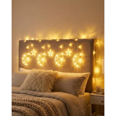 BUĞZ Ramazan İçin Hilal Yıldız Işık Zinciri Yanıp Sönen ve Sabit Modlu