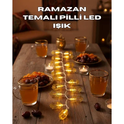 BUĞZ Ramazan Işıkları Pilli Altın Fener Tasarımlı Dekoratif LED Aydınlatma