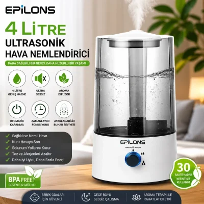 BUĞZ RBH-04 Ultrasonik Hava Nemlendirici 4 Litre Buhar Makinesi Aroma Difüzörü - Otomatik Kapanma ( BUĞZ )