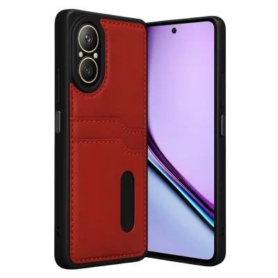 BUĞZ Realme 12 Lite Kılıf Sara Kartvizitli Deri Kılıf - Kırmızı