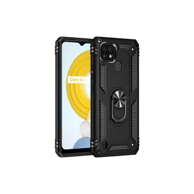 BUĞZ Realme C21 Kılıf Sofya Yüzüklü Silikon Kapak - Siyah