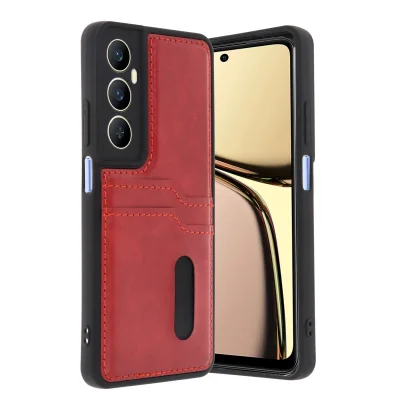 BUĞZ Realme C65 Sara Kartvizitli Deri Kılıf - Kırmızı