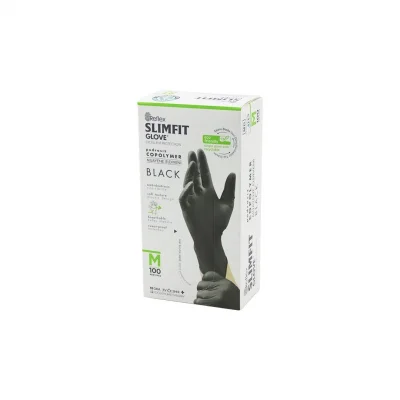 BUĞZ Reflex Slimfit Glove Kod-032 M Siyah Pudrasız Muayene Eldiven 100lü Bx40