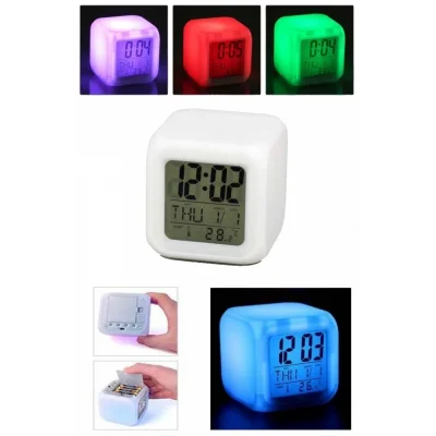 BUĞZ Renk Değiştiren Dijital Alarm Küp Saat