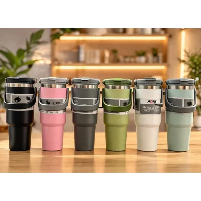 BUĞZ Renkli 700 ml Taşıma Kulplu Paslanmaz Çelik Termos Mug Bardak