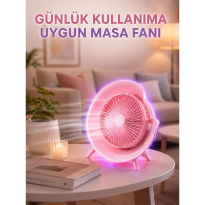 BUĞZ Renkli Ambiyans Işıklı Taşınabilir Masaüstü Vantilatör