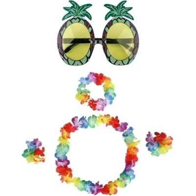  Renkli Ananas Gözlük, Taç, Kolye ve Bileklik Seti