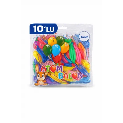 BUĞZ Renkli Atom Balon Punch Balon Lastik İpli Parti Balonu 10 ADET