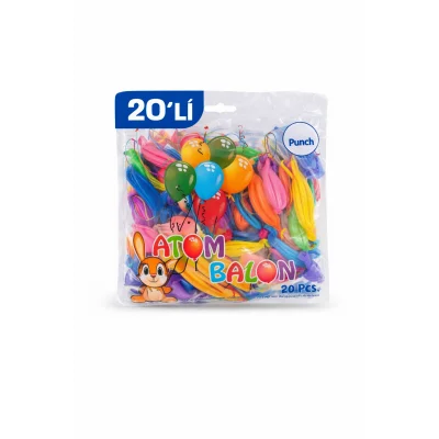BUĞZ Renkli Atom Balon Punch Balon Lastik İpli Parti Balonu 20 ADET