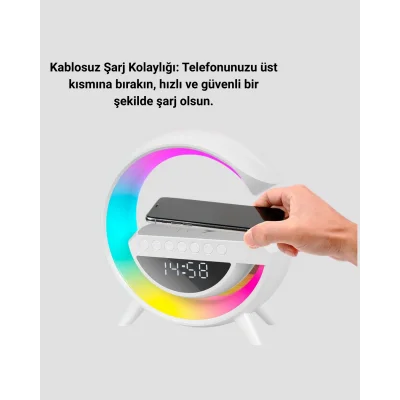 BUĞZ Renkli Işıklı 15W Kablosuz Şarjlı Masa Lambası - BUĞZ