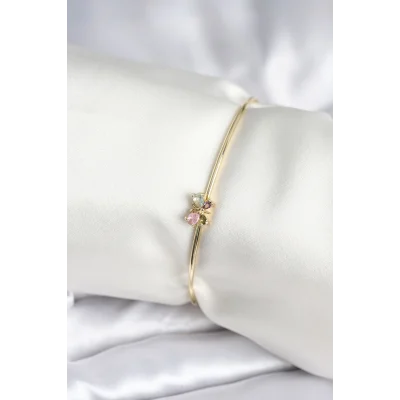 BUĞZ Renkli Kelebek Figür Gold Renk Pirinç Kadın Bileklik