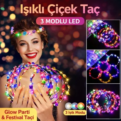 BUĞZ Renkli LED Çiçek Taç – 3 Işık Modlu