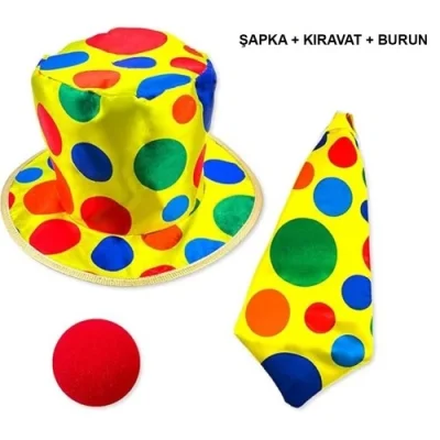  Renkli Palyaço Kostüm Seti – 3 Parça Aksesuar