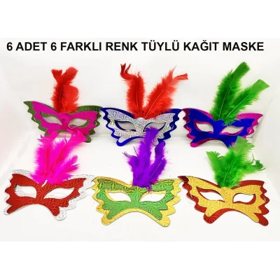 BUĞZ Renkli Parti Maskesi 639lı | Tüylü Karton Maske Seti (lastikli)