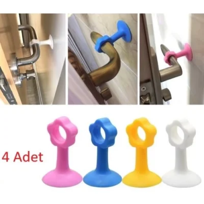 BUĞZ Renkli Vantuzlu Geçmeli Kapı Kolu Stoper 4lü Set
