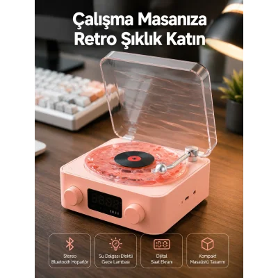 BUĞZ Retro Bluetooth Hoparlör – Kristal Ses, Gece Lambası, Saatli Tasarım Yeni Nesil