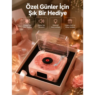 BUĞZ Retro Bluetooth Hoparlör – Yumuşak Gece Lambası ve Saat Göstergeli Yeni Nesil