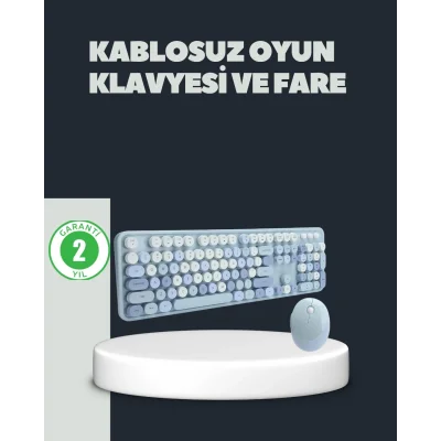 BUĞZ Retro Daktilo Stilli Kablosuz Klavye Mouse Seti – Sessiz ve Şık