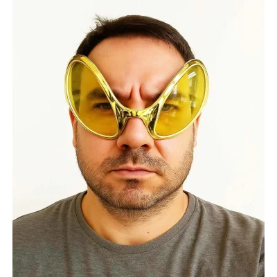  Retro Gözlük - 80 li 90 lı Yıllar Parti Gözlüğü Gold Renk 8x13 cm