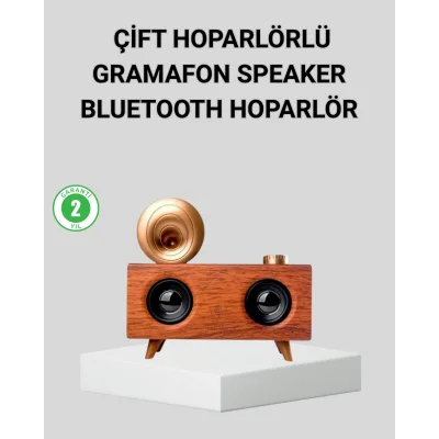 BUĞZ Retro Gramafon Bluetooth Hoparlör Çift Stereo Sesli FM Radyo Destekli