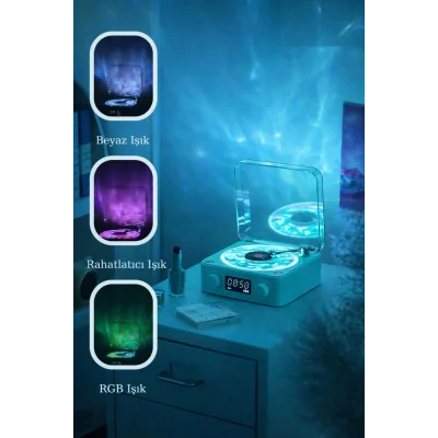 BUĞZ Retro Tasarımlı Bluetooth Bağlantılı Plak Çalar, 3D Ses Dalgası ve Subwoofer Özellikli