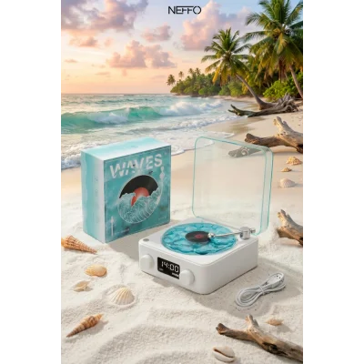 BUĞZ Retro Tasarımlı Bluetooth Bağlantılı Plak Çalar, 3D Ses ve Subwoofer Özellikli Beyaz Pikap