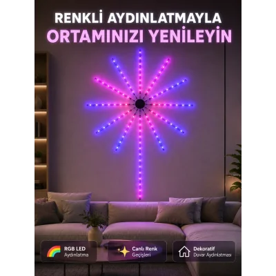 BUĞZ RGB Fireworks LED Dekoratif Duvar Lambası İç Mekân Telefon Kontrollü Ortam Aydınlatması