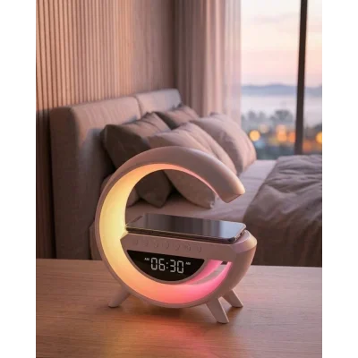 BUĞZ RGB Gece Lambalı Kablosuz Şarj Cihazlı Bluetooth Hoparlör Dijital Saat