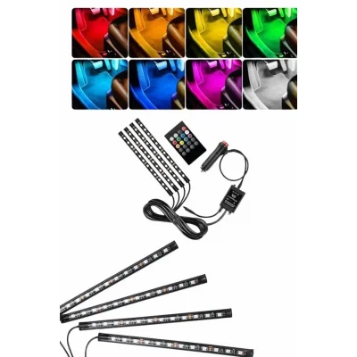  RGB Işıklı Araç İçi Aydınlatma Kumandalı 12li Led Işık Renk Değiştirebilen