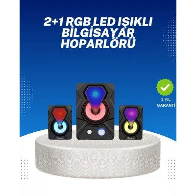  RGB Işıklı USB Hoparlör Seti 9W Çıkış Gücü Derin Bas