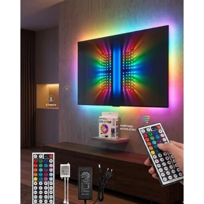 BUĞZ RGB LED Strip 5 Metre Kumandalı 5050 Şerit Led Dekorasyon Işığı